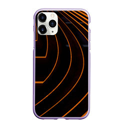 Чехол iPhone 11 Pro матовый Чёрные полосы и неоновые оранжевые линии, цвет: 3D-светло-сиреневый