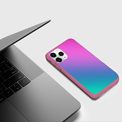 Чехол iPhone 11 Pro матовый Розовый с бирюзовым и синим градиент, цвет: 3D-малиновый — фото 2