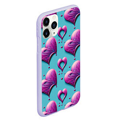 Чехол iPhone 11 Pro матовый Паттерн сердца и капли, цвет: 3D-светло-сиреневый — фото 2
