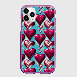 Чехол iPhone 11 Pro матовый Паттерн красные абстрактные сердца, цвет: 3D-фиолетовый