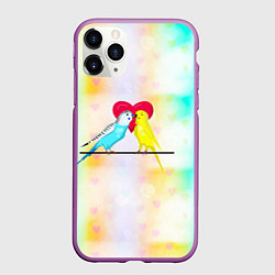 Чехол iPhone 11 Pro матовый Влюбленные волнистые попугайчики, цвет: 3D-фиолетовый