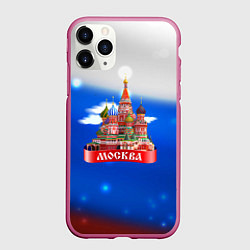Чехол iPhone 11 Pro матовый Москва на фоне флага России