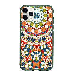 Чехол iPhone 11 Pro матовый Разноцветный этнический орнамент, цвет: 3D-темно-зеленый