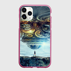 Чехол iPhone 11 Pro матовый Космический корабль и девушка, цвет: 3D-малиновый