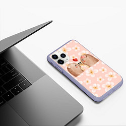 Чехол iPhone 11 Pro матовый Поцелуй мишек, цвет: 3D-светло-сиреневый — фото 2