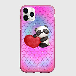 Чехол iPhone 11 Pro матовый Милая панда с сердечком, цвет: 3D-малиновый