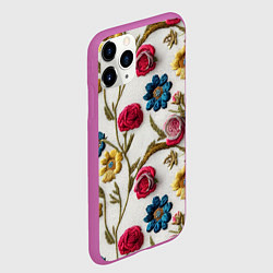 Чехол iPhone 11 Pro матовый Эффект вышивка летний узор, цвет: 3D-фиолетовый — фото 2