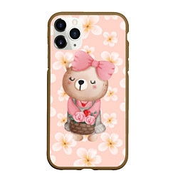 Чехол iPhone 11 Pro матовый Мишка с корзинкой, цвет: 3D-коричневый