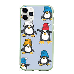 Чехол iPhone 11 Pro матовый Смешные пингвины, цвет: 3D-салатовый