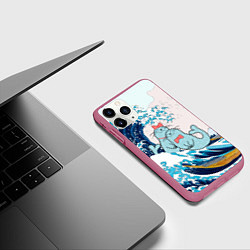 Чехол iPhone 11 Pro матовый Влюбленные тюлени у большой волны Канагава, цвет: 3D-малиновый — фото 2