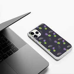 Чехол iPhone 11 Pro матовый Паттерн с ананасами, цвет: 3D-белый — фото 2
