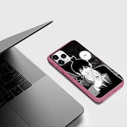 Чехол iPhone 11 Pro матовый Аки - человек-бензопила, цвет: 3D-малиновый — фото 2