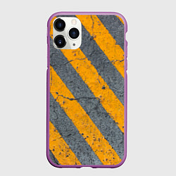 Чехол iPhone 11 Pro матовый Желтые полосы на бетоне, цвет: 3D-фиолетовый