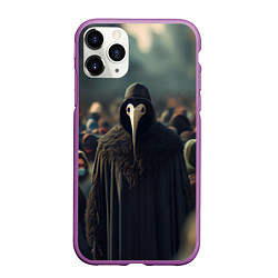 Чехол iPhone 11 Pro матовый Чумной доктор в толпе, цвет: 3D-фиолетовый
