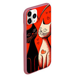 Чехол iPhone 11 Pro матовый Влюблённые кошки на красном фоне, цвет: 3D-малиновый — фото 2