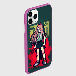 Чехол iPhone 11 Pro матовый Персонаж Пауэр - Человек бензопила, цвет: 3D-фиолетовый — фото 2