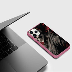 Чехол iPhone 11 Pro матовый Череп самурая, цвет: 3D-малиновый — фото 2
