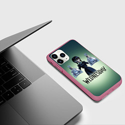 Чехол iPhone 11 Pro матовый Уэнсдэй с пираньями, цвет: 3D-малиновый — фото 2