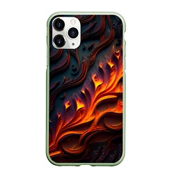 Чехол iPhone 11 Pro матовый Огненный орнамент с языками пламени, цвет: 3D-салатовый
