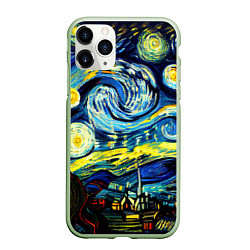 Чехол iPhone 11 Pro матовый Винсент ван Гог, звездная ночь, цвет: 3D-салатовый
