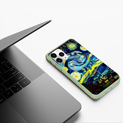 Чехол iPhone 11 Pro матовый Винсент ван Гог, звездная ночь, цвет: 3D-салатовый — фото 2