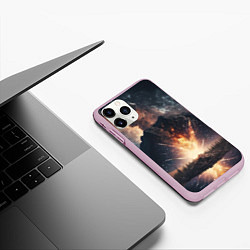 Чехол iPhone 11 Pro матовый Галактика, светящаяся над пейзажем, цвет: 3D-розовый — фото 2