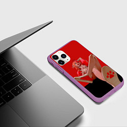Чехол iPhone 11 Pro матовый Человек бензопила: пауэр демон крови с котиком, цвет: 3D-фиолетовый — фото 2