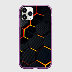 Чехол iPhone 11 Pro матовый Плиты стиль соты киберпанк, цвет: 3D-фиолетовый