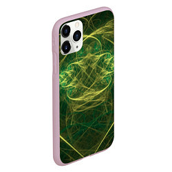 Чехол iPhone 11 Pro матовый Зелёно-жёлтый волнообразные линии во тьме, цвет: 3D-розовый — фото 2