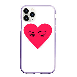 Чехол iPhone 11 Pro матовый Красное сердце - любовь с глазами, цвет: 3D-светло-сиреневый