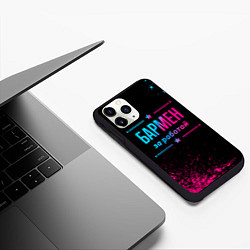 Чехол iPhone 11 Pro матовый Бармен за работой - неоновый градиент, цвет: 3D-черный — фото 2