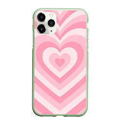 Чехол iPhone 11 Pro матовый Hearts pink, цвет: 3D-салатовый