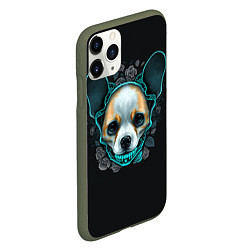 Чехол iPhone 11 Pro матовый Милый корги череп, цвет: 3D-темно-зеленый — фото 2