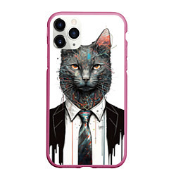 Чехол iPhone 11 Pro матовый Кот в костюме с галстуком, цвет: 3D-малиновый
