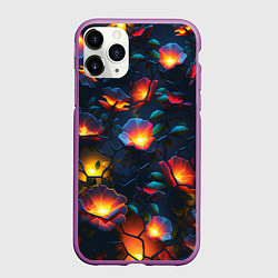 Чехол iPhone 11 Pro матовый Светящиеся цветы, цвет: 3D-фиолетовый