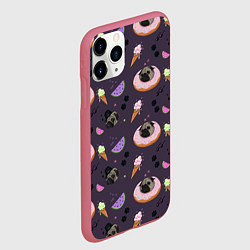 Чехол iPhone 11 Pro матовый Паттерн с мопсами и едой, цвет: 3D-малиновый — фото 2