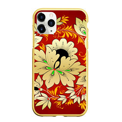 Чехол iPhone 11 Pro матовый Нежный цветок хохлома, цвет: 3D-желтый