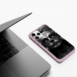 Чехол iPhone 11 Pro матовый Девушка с макияжем для дня мертвых, цвет: 3D-розовый — фото 2