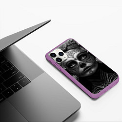 Чехол iPhone 11 Pro матовый Девушка с макияжем для дня мертвых, цвет: 3D-фиолетовый — фото 2