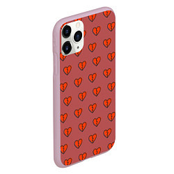 Чехол iPhone 11 Pro матовый Разбитые сердца на бордовом фоне, цвет: 3D-розовый — фото 2