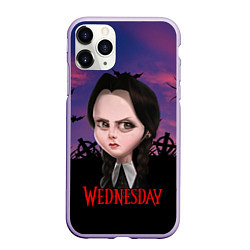 Чехол iPhone 11 Pro матовый Уэнсдэй кладбище арт, цвет: 3D-светло-сиреневый