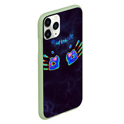 Чехол iPhone 11 Pro матовый Неоновые следы ладоней - дед инсайд, цвет: 3D-салатовый — фото 2