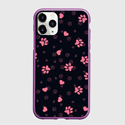 Чехол iPhone 11 Pro матовый Лапки котиков, цвет: 3D-фиолетовый