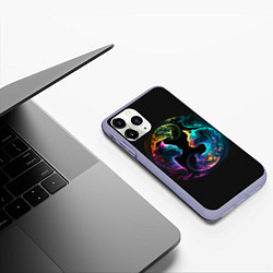 Чехол iPhone 11 Pro матовый Инь-янь коты неон, цвет: 3D-светло-сиреневый — фото 2
