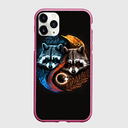 Чехол iPhone 11 Pro матовый Инь-янь еноты, цвет: 3D-малиновый