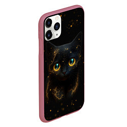 Чехол iPhone 11 Pro матовый Черный котенок с желтыми глазами - нейросеть, цвет: 3D-малиновый — фото 2