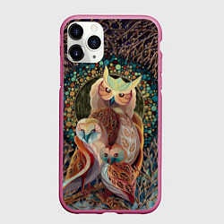 Чехол iPhone 11 Pro матовый Семейство лунных сов, цвет: 3D-малиновый