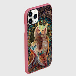 Чехол iPhone 11 Pro матовый Семейство лунных сов, цвет: 3D-малиновый — фото 2