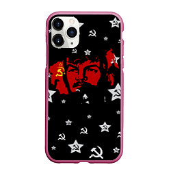 Чехол iPhone 11 Pro матовый Ленин на фоне звезд, цвет: 3D-малиновый