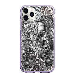 Чехол iPhone 11 Pro матовый Татуировки черепов, цвет: 3D-светло-сиреневый